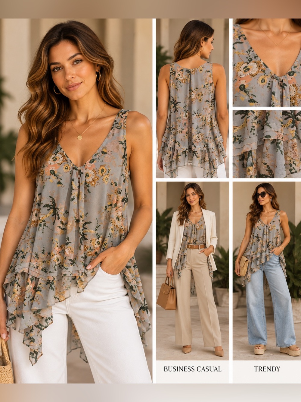 Maeve Floral Layered V-Neck Camisole, XSP